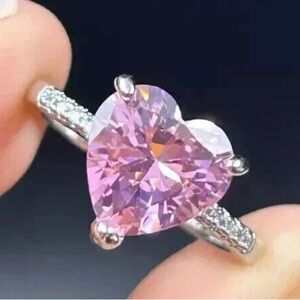 Pink Crystal Heart-Shaped Gemstone Ring Size 10